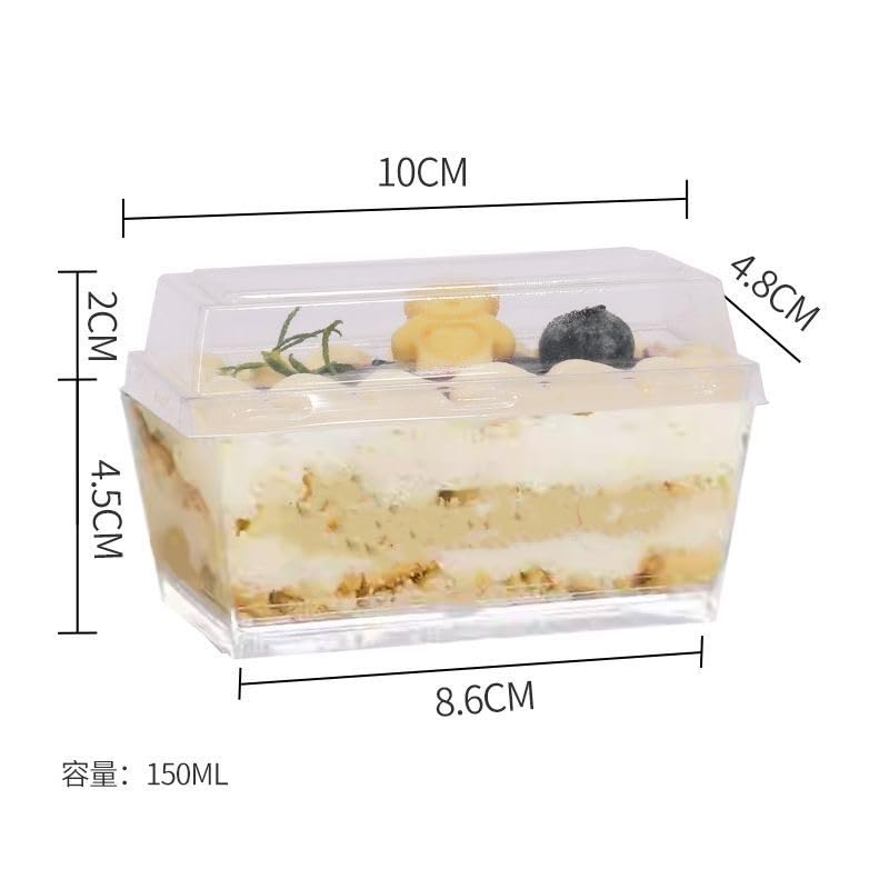 SyiXute 50 Pezzi Tazze da Dessert da 140 ml,Coppe da Dessert Rettangolari,Coppa da Dessert in Plastica Riutilizzabile,Tazze da dessert Trasparente per Budini,Mousse,Gelati,Compleanni,Matrimoni