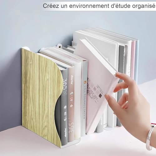DARUITE Serre Livre Métal, Réglables Cale Livre Bibliothèque, Bois – vue 4