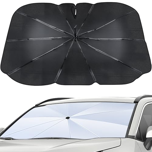 Parasol para Parabrisas Delantero Oziral Parasol para Parabrisas Delantero de Coche Plegable con Esquinas de Cuero antiarañazos 150 x 90 cm | Protección Solar Ideal para SUV y Todo Tipo de vehículos.