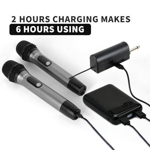 Ev Spaces EV-102 Rechargeable Wireless Microphone Pa System - Professional Dual Uhf Metal Handheld Mics For Karaoke, Weddings, Parties, Speeches - Long Range (200Ft), Cordless Dynamic Mic Kit, Plug And Play thumb #3