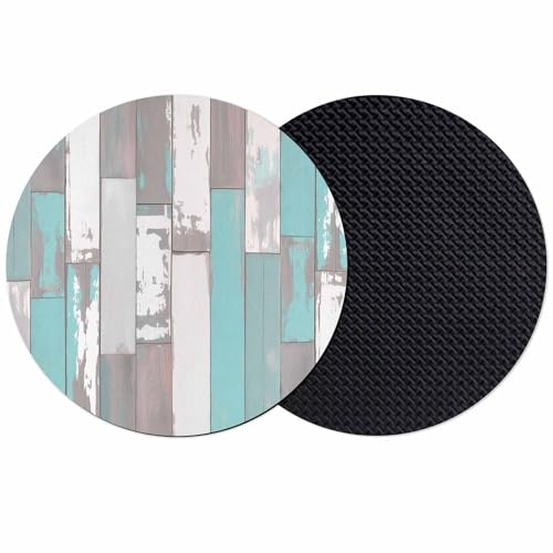 Coasters Set of 2, Turquoise Gray Round Drink Coasters for Coffee Table Decor, Country Retro Mottled Texture Wood Grain Absorbent Cup Coaster for Housewarming Gift/Home Décor, 4 Inches