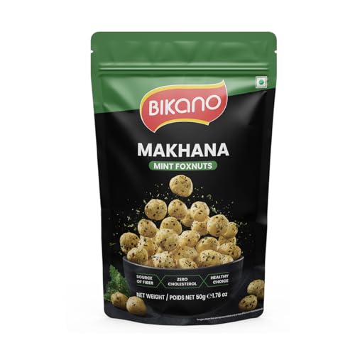 Image of Bikano Makhana Pudina Masala 50g | Prepared in Olive Oil | Roasted Foxnuts with Mint Masala | Crunchy Indian Snack for Tea-Time & Travel | Ready-to-Eat Light Munch | Spicy Pudina Flavour