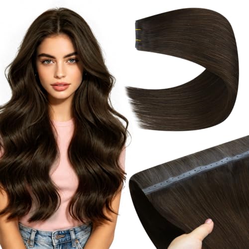 Image of YoungSee 100g 24 Inch Butterfly Weft Extensions Mocha Brown Remy Human Hair