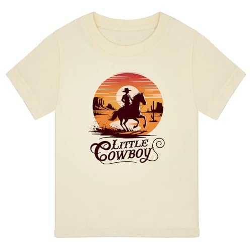Cowboy Shirts for Boys Vintage Western Style Denim Graphic Cotton Crew Neck T-Shirt Size: 2-7 Years (US, Age, 2 Years, 3 Years, Apricot Little Cowboy)