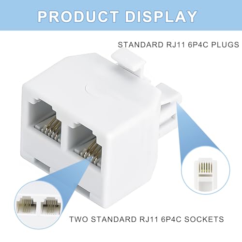 YIENFBEV Phone line Splitter, RJ11 Wall Plate Male Plug to Dual RJ11 Female Socket Adapter 2 Pack - White