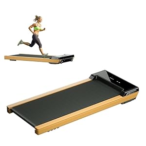 LIVSPO Wood Walking Pad, Under Desk Treadmill for Home/Office, Portable Walking Treadmill with Remote Control, Bluetooth Speaker, Low Noise Compact Flat Treadmill