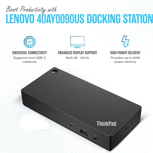 Image of 40AY0090US Lenovo Thinkpad Docking Station Dual Monitor - Supports 4K Display, Thinkpad Dock with 90W, HDMI, DP, USB C Cables - Lenovo Docking Station