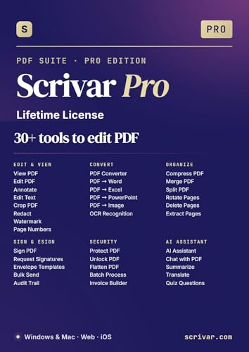 Scrivar PDF Suite Pro - Organize, Edit, Convert, Merge, eSign, OCR & 30+ tools | Web & Desktop based | Lifetime License