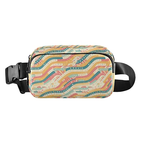 Riñonera con diseño de Bitcoins y copos de nieve, para mujeres, hombres, adolescentes, para viajes, compras, correr, Rayas de colores, 1 Size