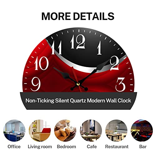 ArtSocket Wooden Wall Clock Silent Non-Ticking, Red Black Grey Irregular Geometric Grid Stripe Abstract Vintage Round Wall Clocks Decor for Home Kitchen Living Room Office, Battery Operated(12 Inch)