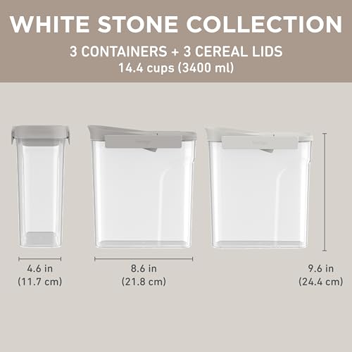 Bentgo Pantry - 6-Piece Airtight Cereal Containers, Easy Push & Pour Lid, Stackable & Clear BPA-Free Storage, Locking Lids for Freshness – Ideal for Kitchen & Pantry Organization (White Stone)
