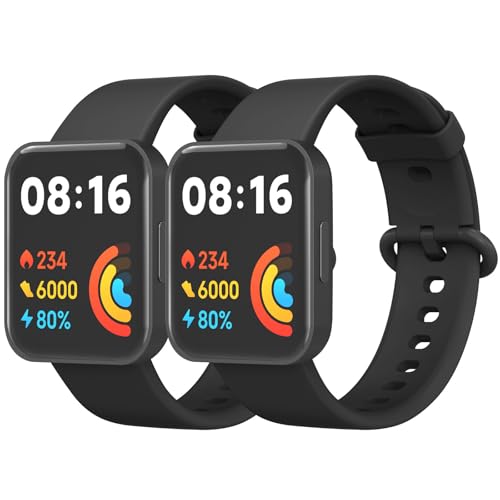 Amzpas 2 Stück Armband für Redmi Watch 2 Lite & Xiaomi Mi Watch Lite - Silikon Sport Ersatzarmbänder für Damen und Herren (Schwarz/Schwarz)