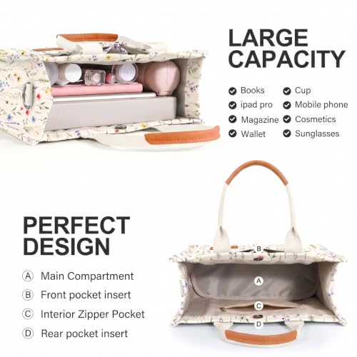 Image of Canvas Tote Bag for Women with Pockets Crossbody Bag Tote Shoulder Handbags Casual Work Bags Everything Tote Bag