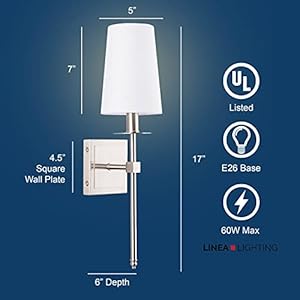 Linea di Liara Torcia Brushed Nickel Wall Sconce Wall Lighting with White Fabric Shade Modern Bathroom Wall Sconces Bedroom Wall Lamp and Hallway Wall Light Fixtures Indoor Wall Sconce, UL Listed Linea di Liara Torcia Brushed Nickel Wall Sconce Wall Lighting with White Fabric Shade Modern Bathroom Wall Sconces Bedroom Wall Lamp and Hallway Wall Light Fixtures Indoor Wall Sconce UL Listed