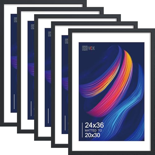 Image of VCK 24x36 Poster Frame 5 Pack, Black Wood, 20x30 Mat, for Gallery Wall