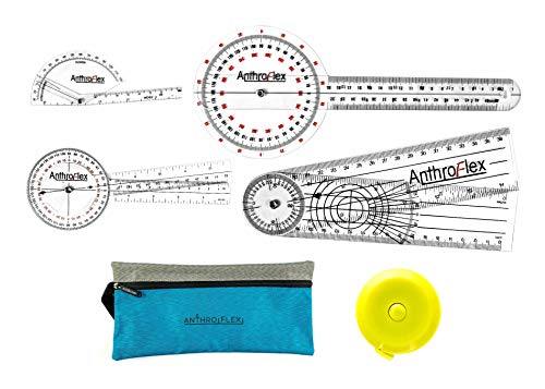 AnthroFlex - Kit de 6 Items, con 4 Goniómetros, Cinta métrica, Bolsa de Transporte