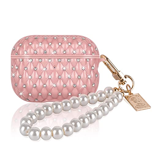 DiyGody Custodia Protettiva per Airpods Pro 2 Generazione, Cover Brillantini Brillante con Portachiavi in Perla per Donne, Case Protettiva Antiurto Antiscivolo Antigraffio per Airpods Pro 2 2022 -Rosa