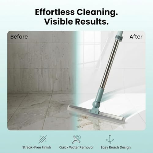Image of Heavy-Duty Silicone Floor Squeegee with 180 Rotating Head, Stainless Steel Extendable Handle, 20 Inch Blade, for Wet & Dry Cleaning