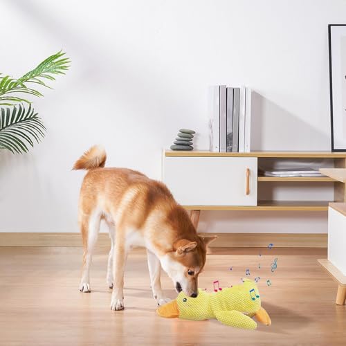 Generisch Anti-Stress Kuscheltier Ente für Hunde - Quietschspielzeug mit Beruhigungskissen Plüsch, Mellow Puppy