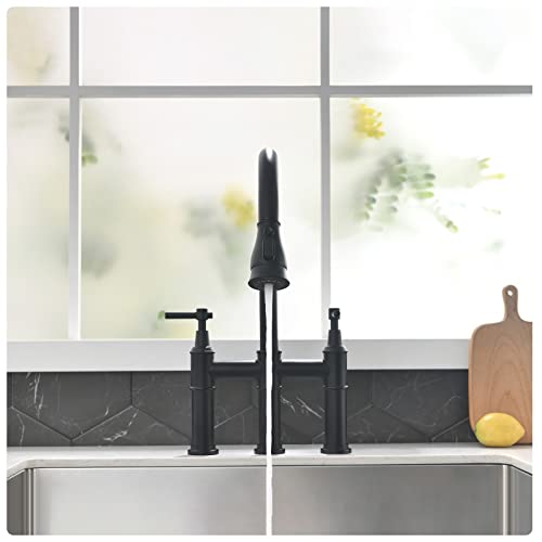 Fapully Bridge Kitchen Faucet With Pull Down Sprayer Matte Black #TOP1