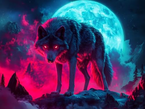 Pintar por números adultos lobo luna cuadros DIY pintura acrílica kit 40x50cm