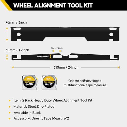 TOBUMO 2 Pack Heavy Duty Wheel Alignment Tool Kit - Black Toe Alignment Tool Plates Contains 2 Pcs Tape Measures,Hanging Hole Design - Fast and Accurate Measurements,Suitable for Various Vehicles