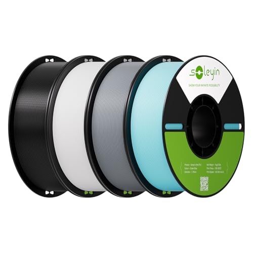 PLA Filament 1.75mm 4KG, 3D Printer Filament 4 Pack 1kg Spool, Neatly Wound, ±0.02mm Accuracy, High-Speed & Strong Toughness, No Warping, Fits Most FDM Printers (Black & White & Gray & Blue)