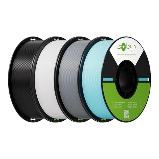 Soleyin PLA Filament 1.75mm 4KG, 3D Printer Filament 4 Pack 1kg Spool, Neatly Wound, ±0.02mm Accuracy, High-Speed & Strong Toughness, No Warping, Fits Most FDM Printers (Black & White & Gray & Blue)