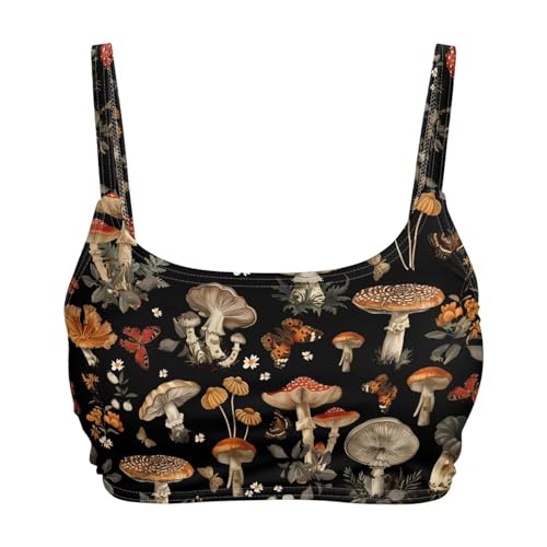 YEXIATODO Sports Bras for Women Longline Padded Bra Mushroom Yoga Crop Tank Tops Fitness Workout Gym Running Top Workout for Burn Calories BodyShape for Teens Large