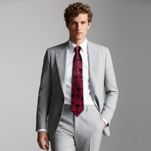 Image of DiBanGu Mens Paisley Tie Set Silk Woven Jacquard Necktie and Pocket Square Cufflinks Gift Set for Wedding Bussiness