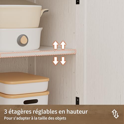 BonVache Meuble de Rangement, Buffet, avec Placard 4 Portes, 3 Tiroirs, Enfilade avec étagère Ouverte, pour Salle à Manger, Salon, Cuisine, entrée, 130 x 35 x 95 cm, Blanc – vue 6