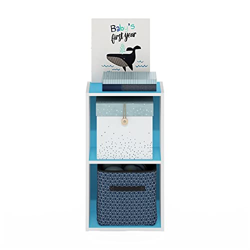 Image of Furinno PASIR Book Shelf, 2-Tier Modern Bookshelf, Open Shelves Bookcase 9 x 12 x 21, Easy Assembly, for Living Room, Bedroom, Home Office, Light Blue /White
