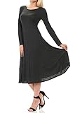 iconic luxe Women's Long Sleeve A-Line Fit and Flare Midi Dress Formal Casual Medium Charcoal