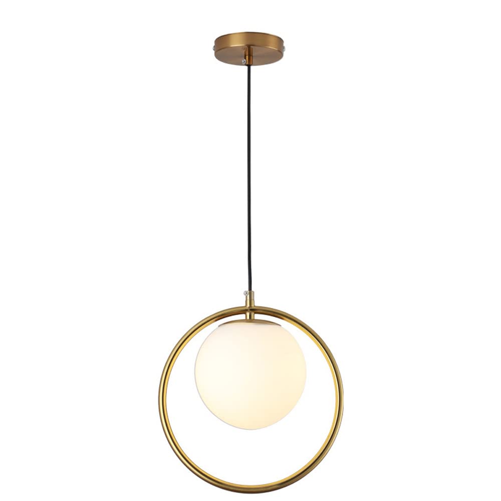 Lampada a sospensione moderna a globo a 1 luce, lampada a in vetro bianco con paralume, lampadario retrò di metà secolo, for soggiorno, camera da letto, sala pranzo