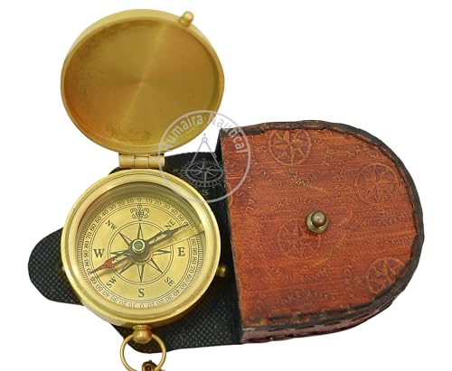 Brújula de Latón Grabada con Estuche de Cuero miniatura 1