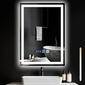 Mursche Spiegel Bad Badspiegel mit Beleuchtung - LED Badezimmerspiegel 50x70 cm Wandspiegel Badezimmer IP44 mit Touch-Schalter und Uhr Entfogger-Funktion Licht Dimmbar 3000K-6500K