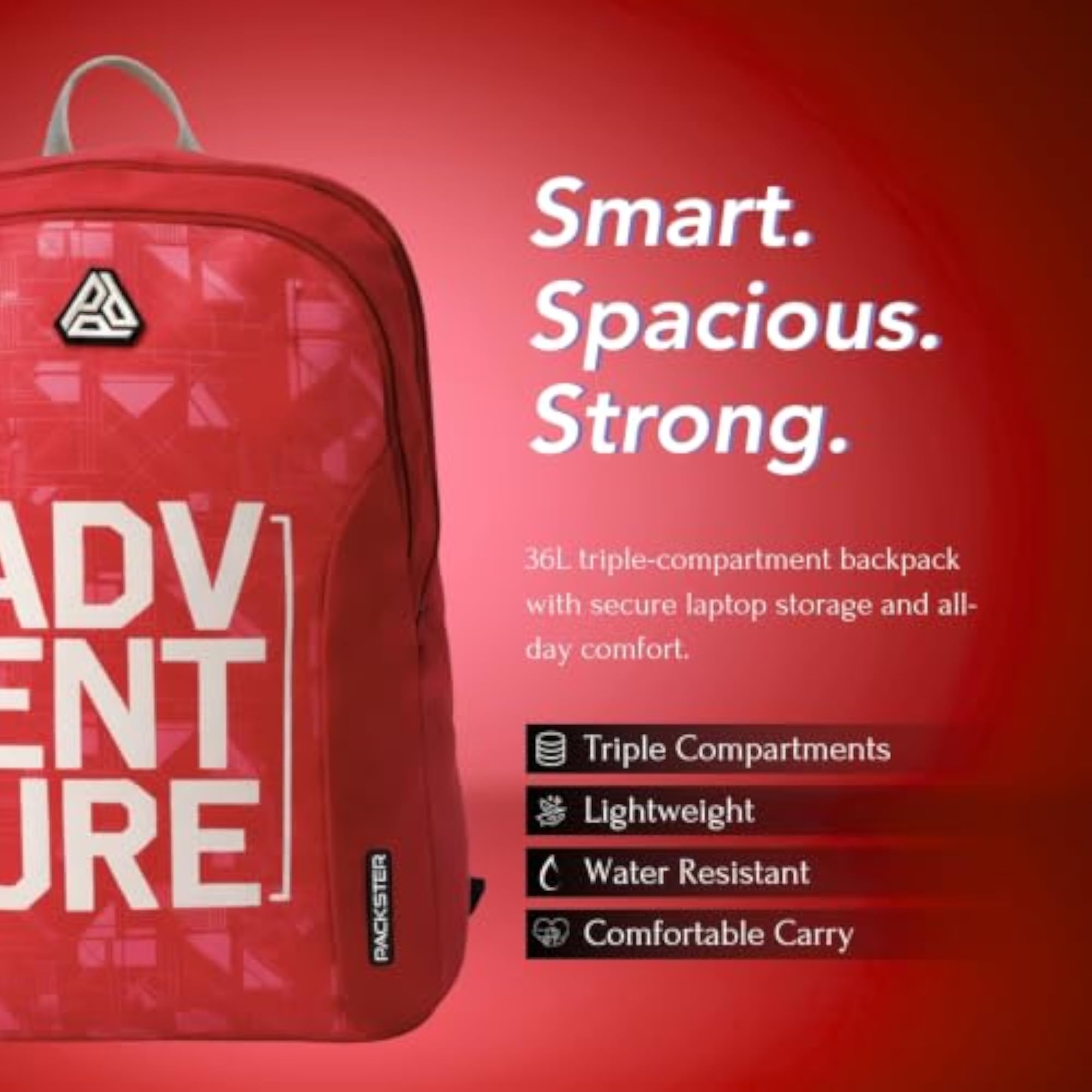 36L Adventure Travel Backpack for Men & Women, Lightweight Red