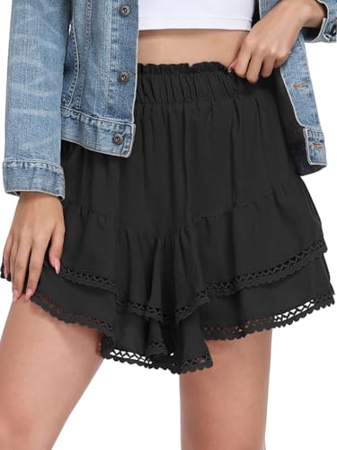 Ruffle Skorts Womens Crochet Boho Skirts Fashion Country Concert Flowy Shorts with Pockets