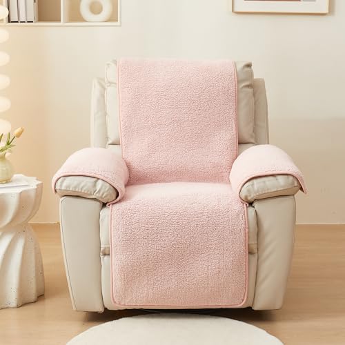Image of ELEFOCUS Plush Sherpa Fleece Recliner Chair Cover,Soft Warm Sofa Slipcover,Washable for Reclining Sofa,Furniture Protector Non Slip (Pink, 22 inch)