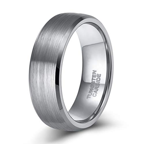 TRUMIUM 6mm Tungsten Carbide Ring Silver Wedding Band for Women Men Brushed Matte Comfort Fit Size 8