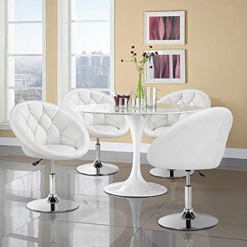 Yaheetech Height Adjustable Modern Round Tufted Back Chair Upholstered Swivel Barrel Chair Vanity Chair Barstool Lounge Pub Bar Capable of 125kgs/276lbs White