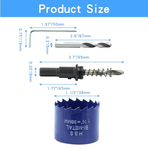 Image of Luomorgo 38mm /1 1 /2 inch Hole Saw Drill Bit | 1 1 /4 inch Cutting Depth, HSS Bi-Metal, For Wood Cornhole Boards Plastic Drywall & Metal Sheet