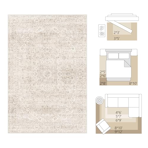 Tapete FMFUNCTEX 8x10 Beige Vintage Oriental Lavable miniatura 2