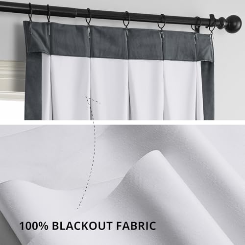 Image of HPD Half Price Drapes Velvet Blackout Curtains /Drapes - 108 Inches Long 1 Panel Blackout Curtain Signature Pleated for Living Room & Bedroom - 25W X 108L, Distance Blue Grey