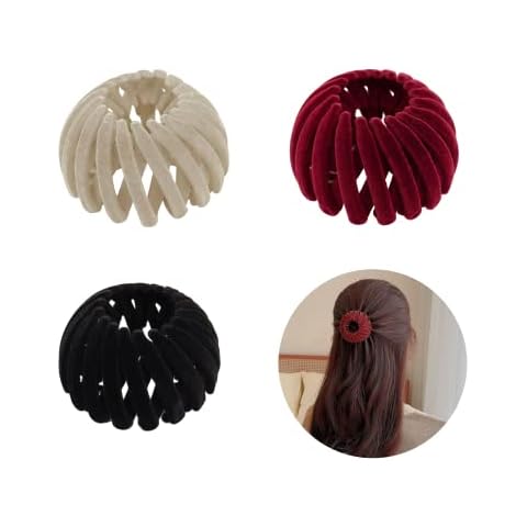 Lazy Birds Nest Plate Hairpin UK 3Pcs Velvet Expandable Nest Clip Ponytail Holders Hair Claw Clip, Bun Makers for Hair, Lazy Bird's Nest Plate Hairpin Bird Nest Shaped Magic Hair Clip Cover