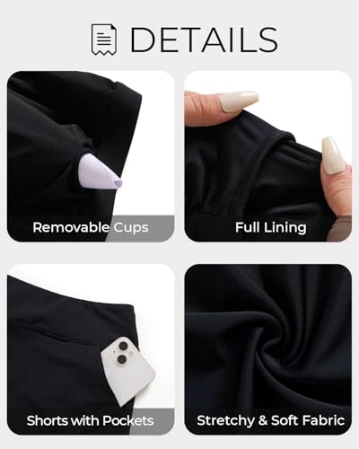 Tankini Swimsuits with Shorts - Two Piece Tummy Control Bathing Suits High Neck Swimwear with Two Side Pockets4