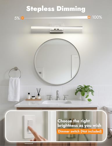 Image of NIORSUN 24 Inch Modern Bathroom Light Fixture, 14W 5CCT Dimmable LED Chrome Bathroom Vanity Lights Over Mirror, Vanity Lights for Bathrooms Restroom Mirror- ETL Certified