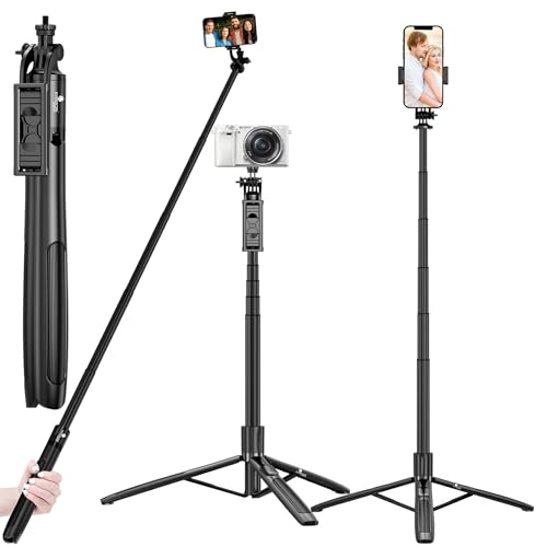 Image of Kratos K11 Long Selfie Stick Tripod Stand Aluminum 60 inch, Multifunctional Bluetooth Tripod for Mobile Phone for Vlogging, Live Stream, Selfies, 1 /4 inch Screw for Action Camera Ring Light, Gopro