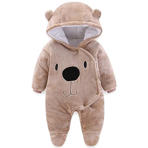 Image of Fairy Baby Newborn Baby Snowsuit Bear Onesie Footie Romper Winter Thick Fleece Jumpsuit Infant Coat for Girls Boys 0-12M