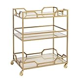 KIBONCY Carro De Bar De Oro con Ruedas, Carritos De Servicio De 3 Niveles con 3 Estantes Reflejados, Porción De Carrito para La Casa, Cocina, Comedor, Fiesta De Comedor C